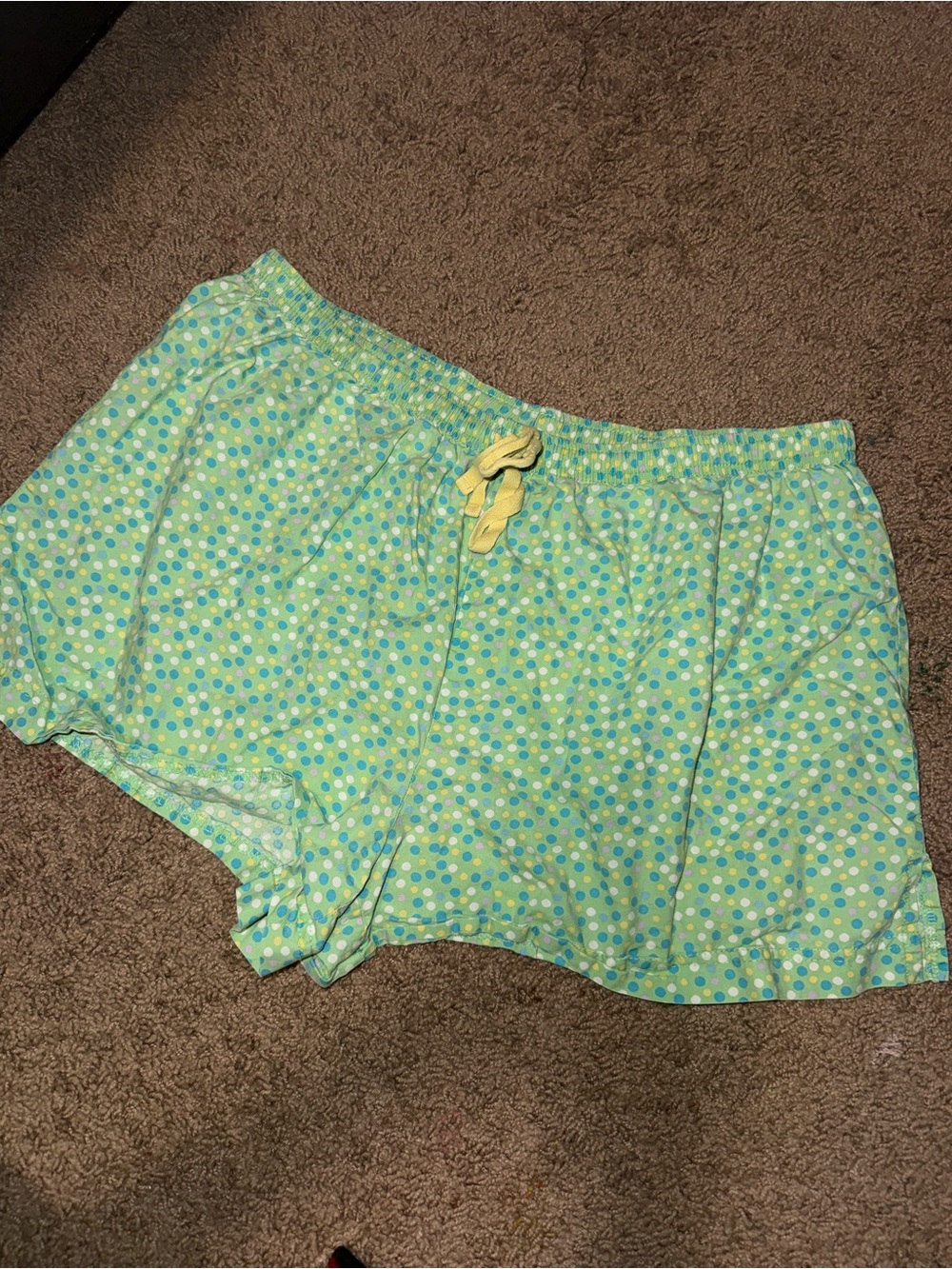 Nine & Co. Light Green Polka Dot Sleep Shorts with Yellow Drawstring